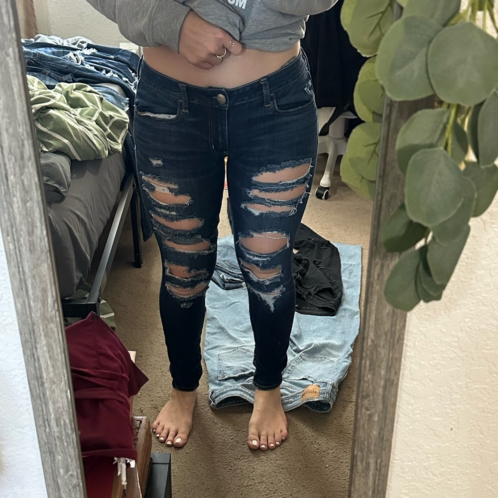 American Eagle Outfitters Blue Skinny Distressed Jeans